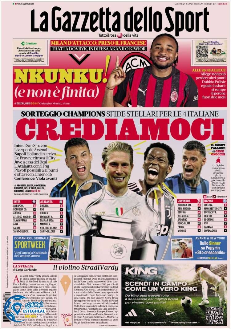 روزنامه ورزشی گاتزتا دلو اسپورت جمعه 7 شهریور 1404 