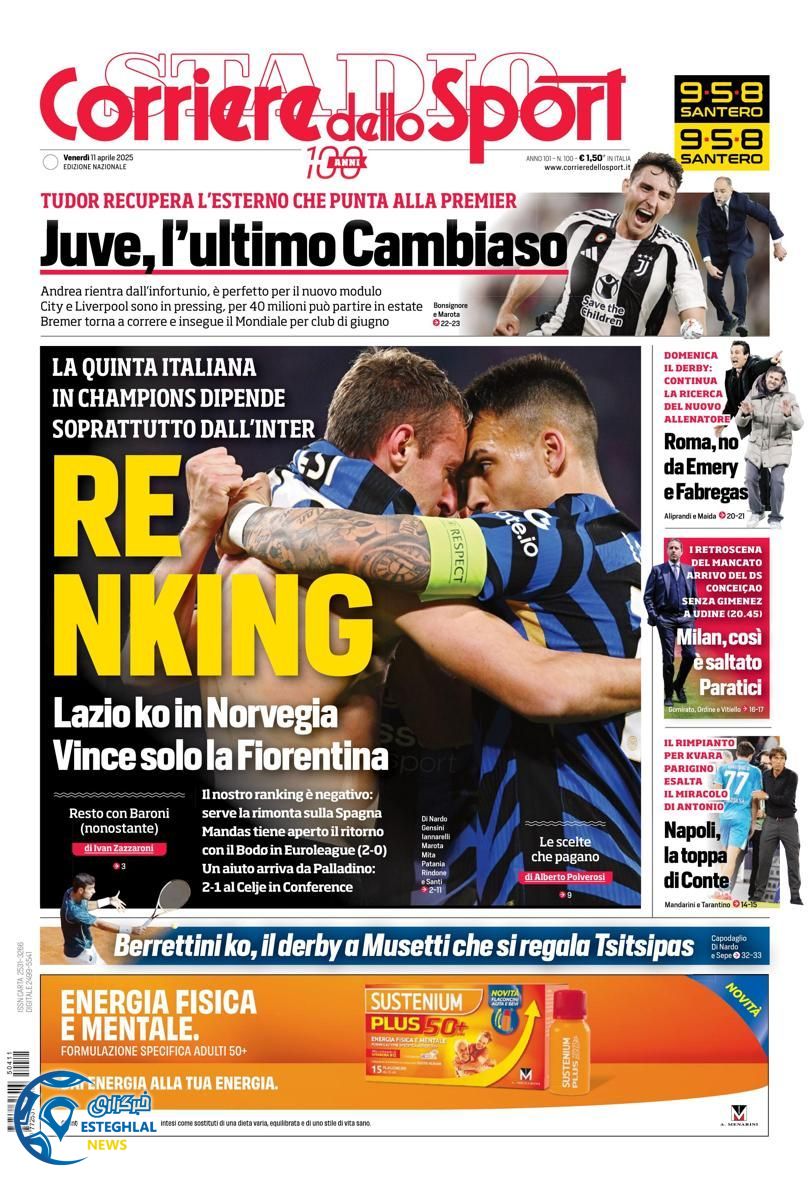 روزنامه ورزشی کوریره دلو اسپورت جمعه 22 فروردین 1404 